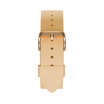 BEIGE LEATHER STRAP WITH ROSE GOLD BUCKLE