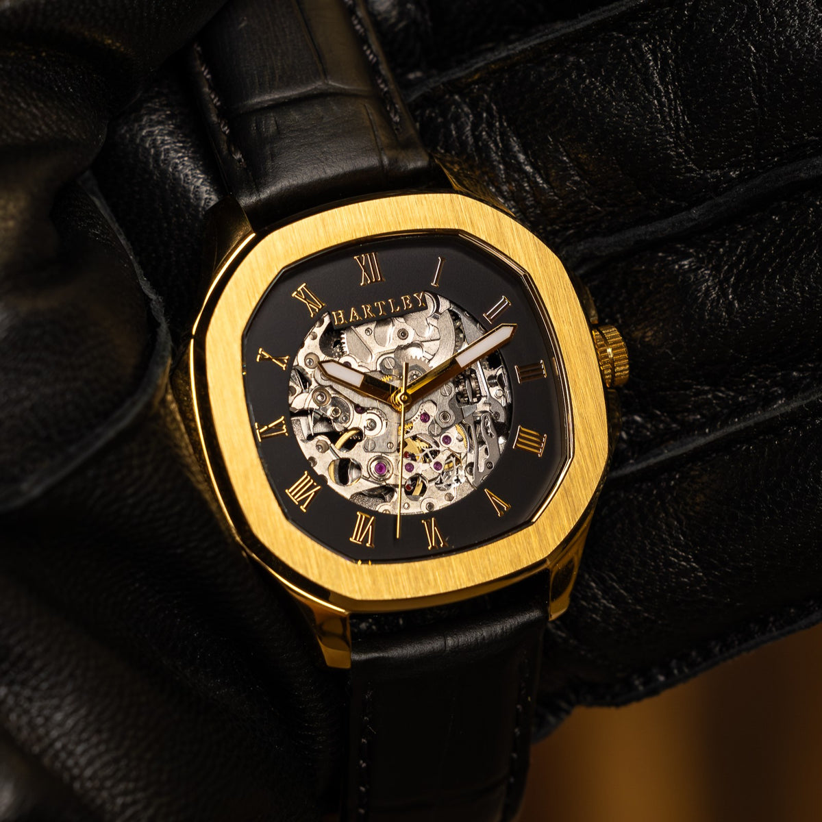 HARTLEY LEGACY GOLD BLACK CROC ON WRIST